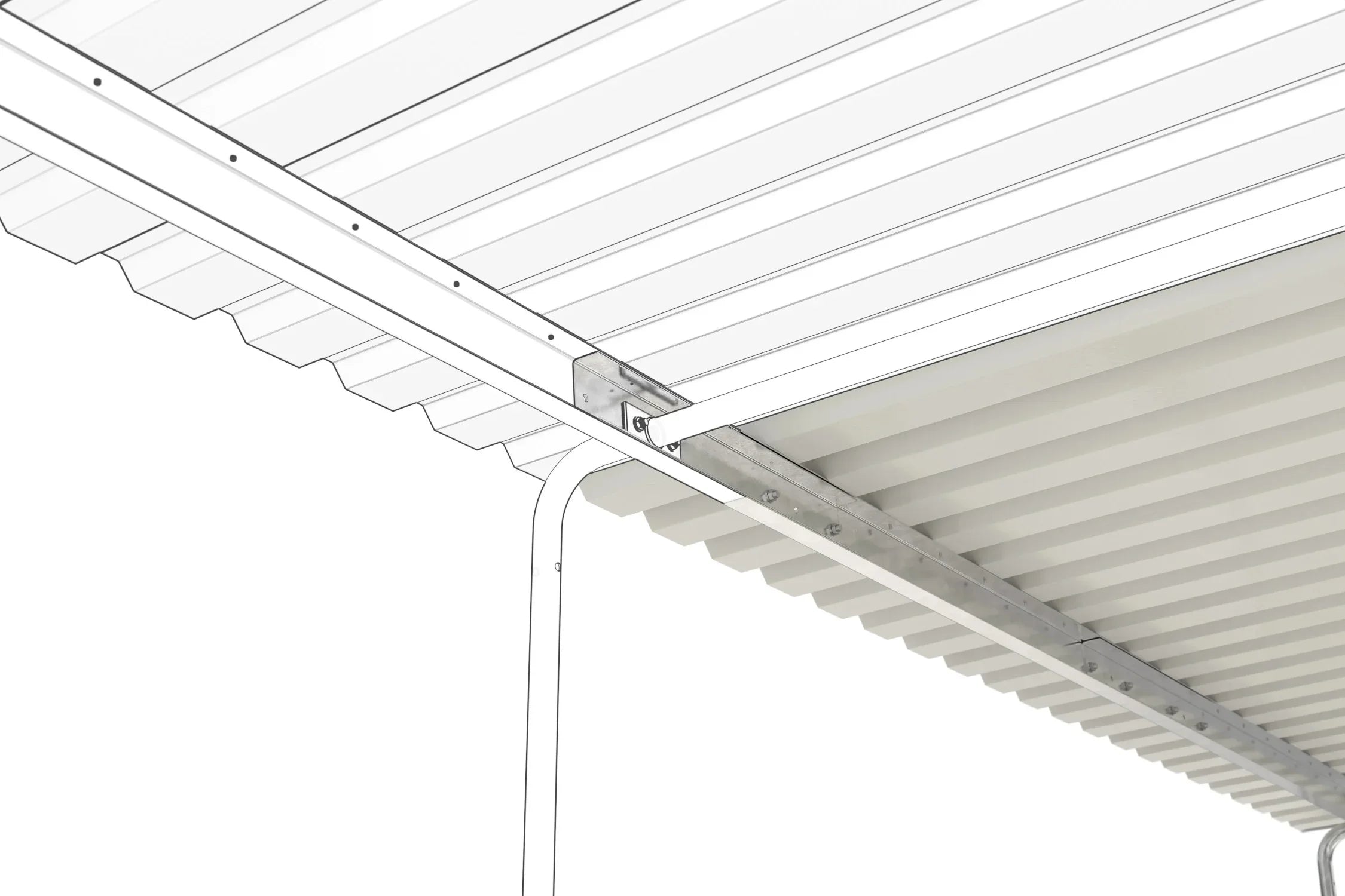 Detailansicht Metall Unterstand Überdachung mit stabiler Trägerkonstruktion