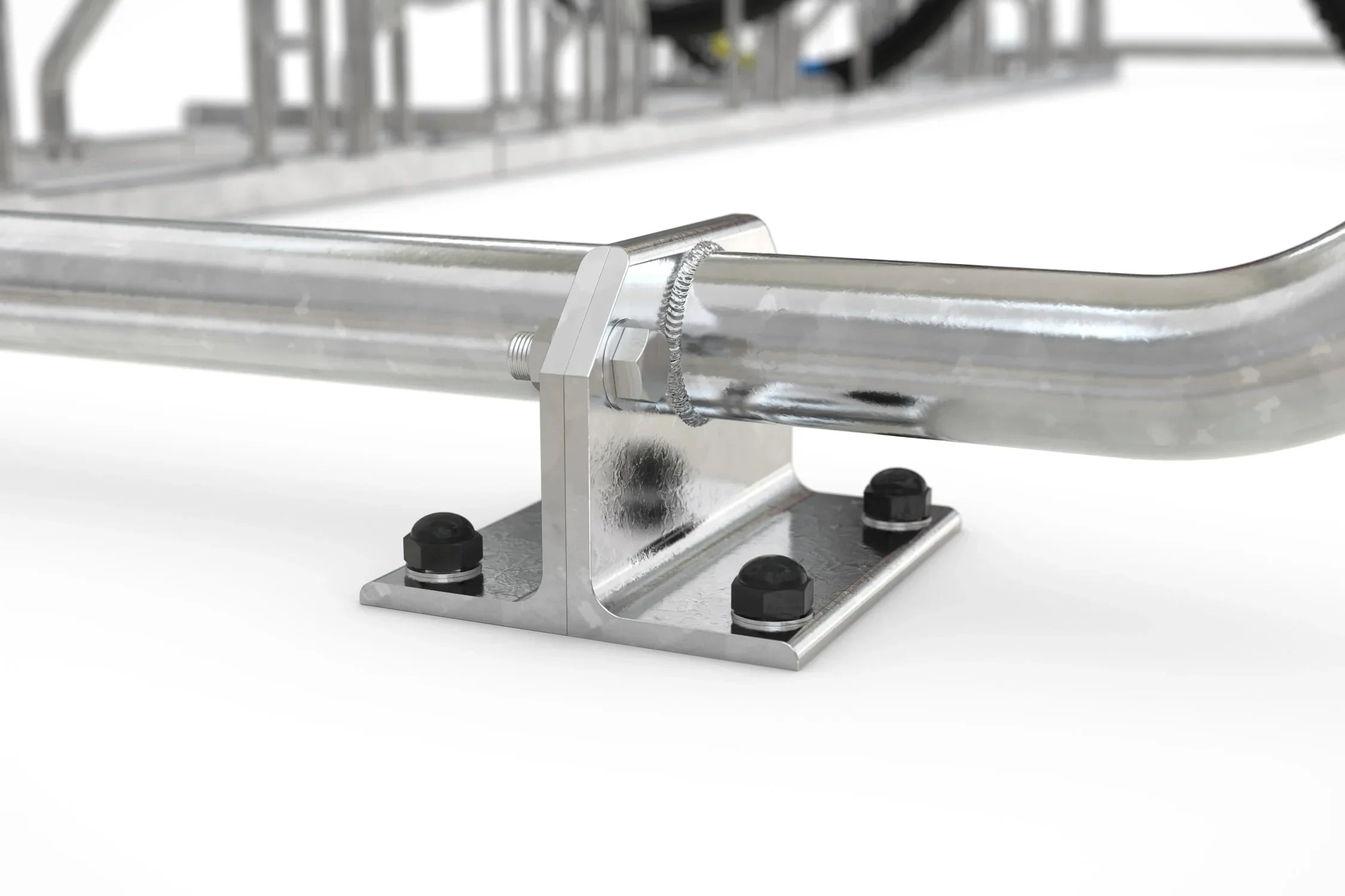 Detailansicht verzinkte Metall-Bodenbefestigung für Überdachung oder Unterstand