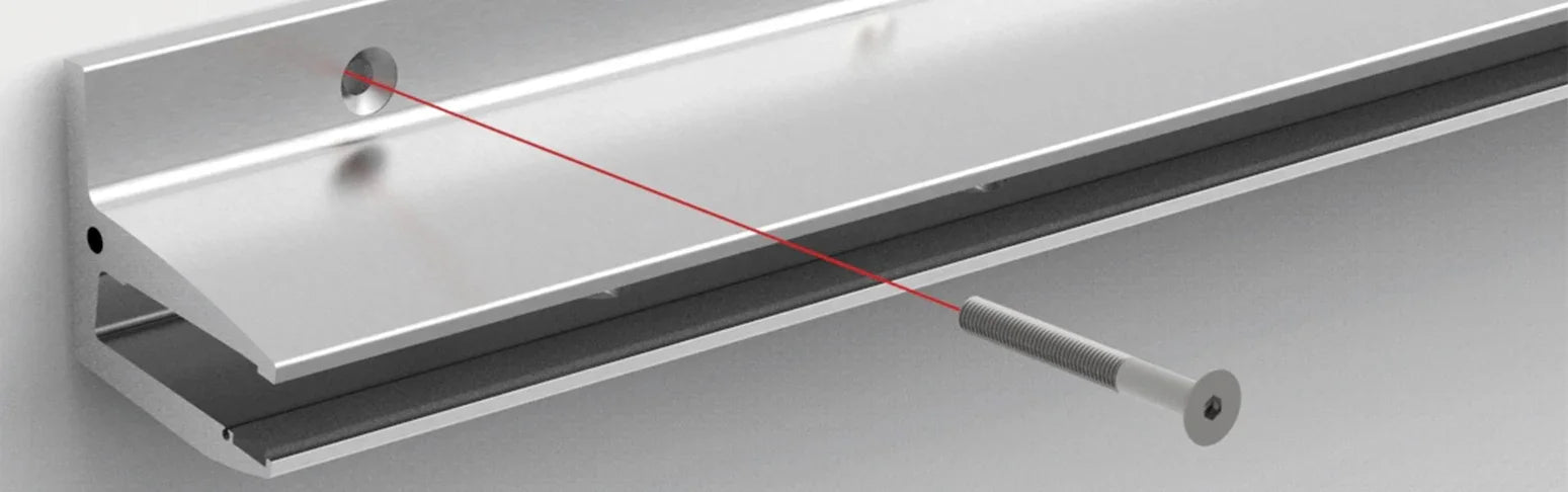 Detailaufnahme Aluminium Vordachprofil mit Montageschraube, Wandbefestigung, modern