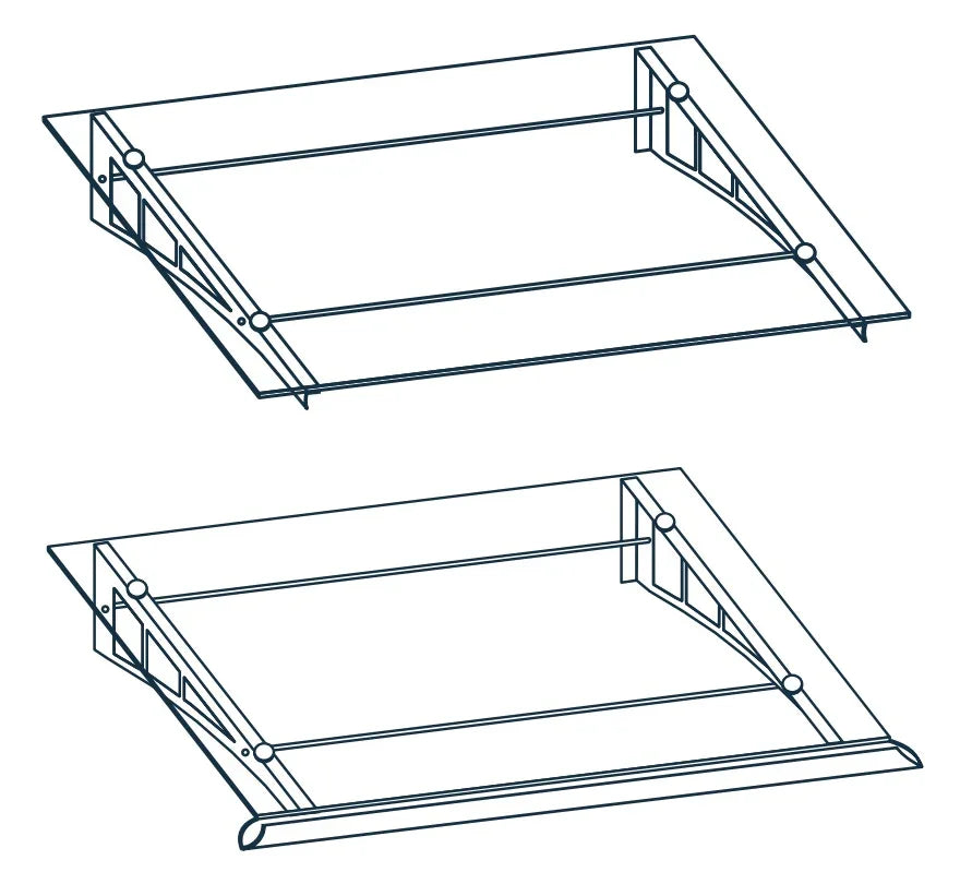 Skizze von Vordach aus Edelstahl mit VSG-Glas und integrierter Regenrinne