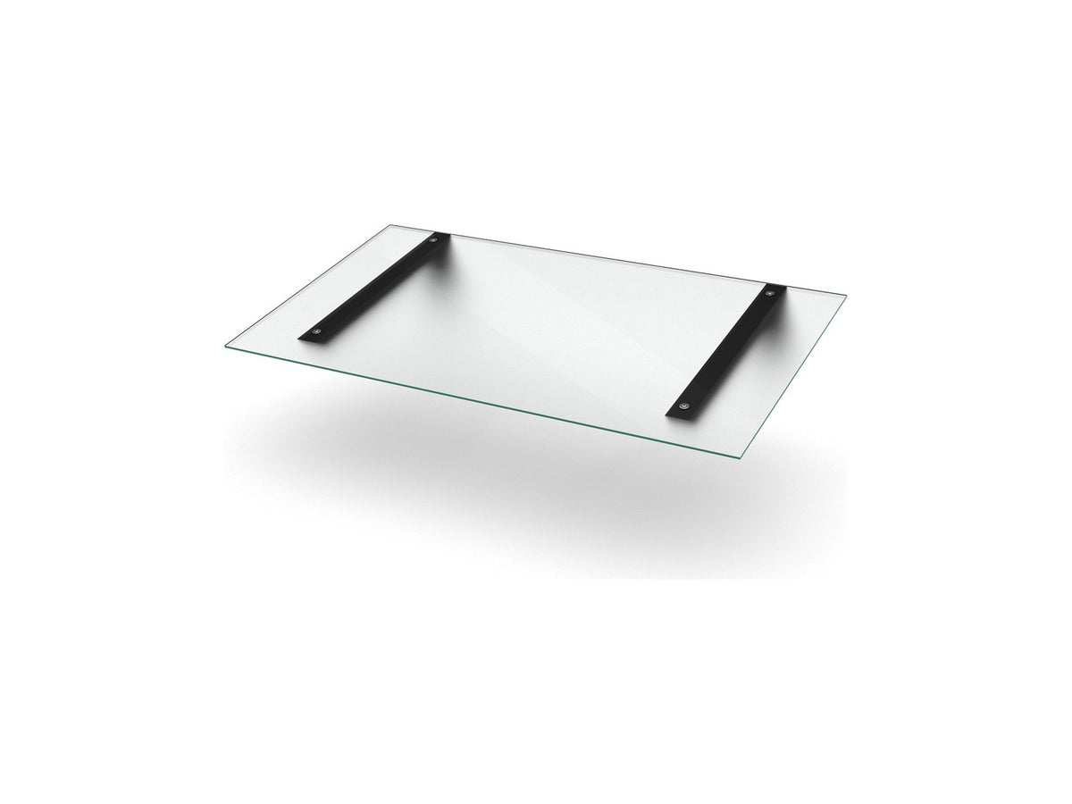 Vordach Erlangen 1500 mm mit schwarzen Konsolen und satiniertem Milchglas, zwei Konsolen #Material Dach_Milchglas