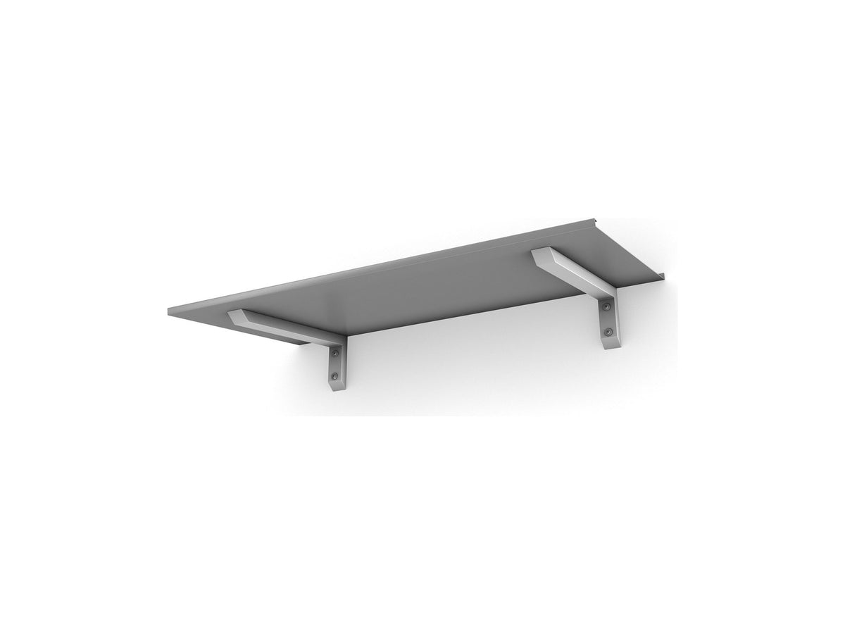 Vordach Erlangen 1500 mm von unten, silbernes Aluminiumdach mit weißen Konsolen #Material Dach_Aluminium Silber