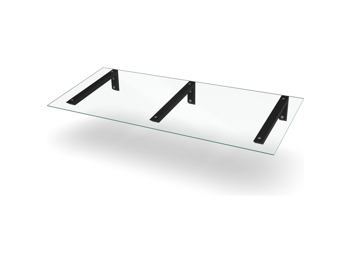 Vordach Erlangen 2000 mm mit schwarzen Konsolen und Klarglas, drei Konsolen #Material Dach_Klarglas