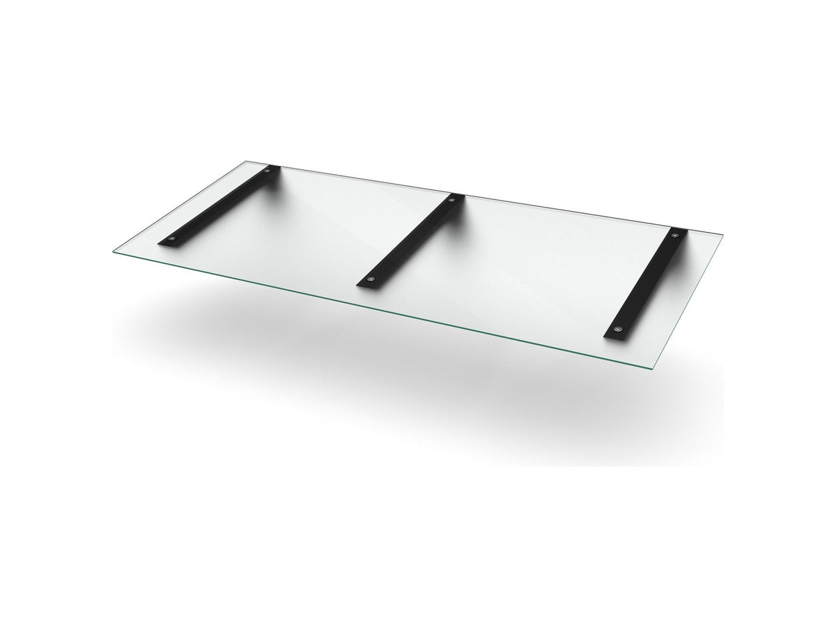 Vordach Erlangen 2000 mm mit schwarzen Konsolen und satiniertem Milchglas, drei Konsolen #Material Dach_Milchglas