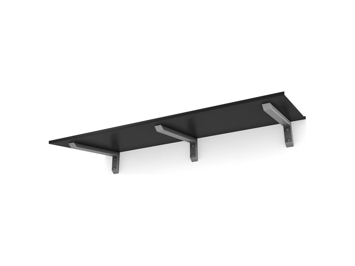 Vordach Erlangen 2000 mm von unten, schwarzes Aluminiumdach mit silbernen Konsolen #Material Dach_Aluminium Schwarz