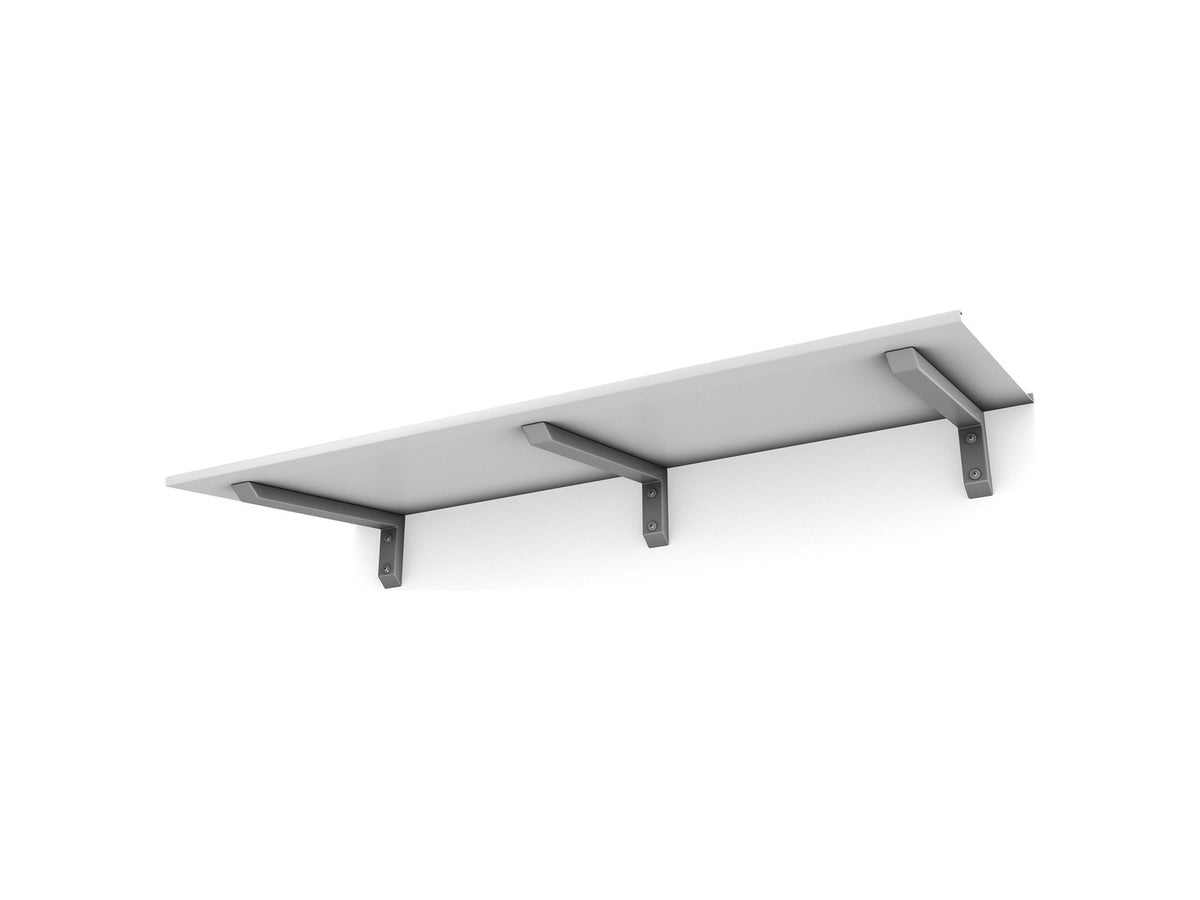 Vordach Erlangen 2000 mm von unten, weißes Aluminiumdach mit silbernen Konsolen #Material Dach_Aluminium Weiß