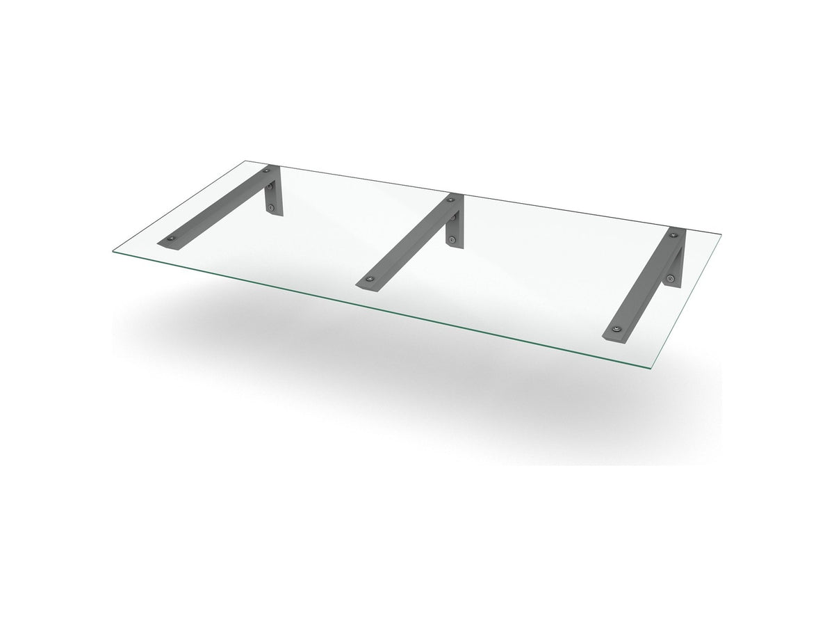 Vordach Erlangen 2000 mm mit silbernen Konsolen und Klarglas, drei Konsolen #Material Dach_Klarglas