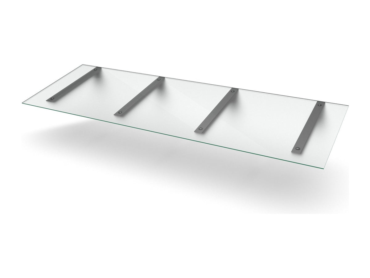 Vordach Erlangen 2500 mm mit silbernen Konsolen und satiniertem Milchglas, vier Konsolen #Material Dach_Milchglas