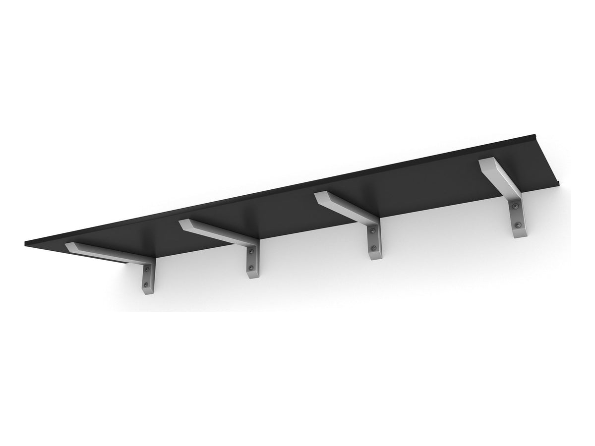 Vordach Erlangen 2500 mm von unten, schwarzes Aluminiumdach mit weißen Konsolen #Material Dach_Aluminium Schwarz