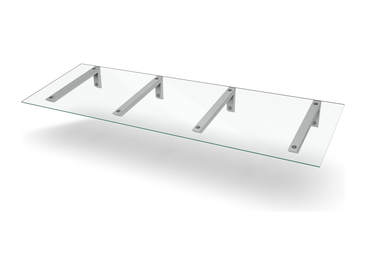 Vordach Erlangen 2500 mm mit weißen Konsolen und Klarglas, vier Konsolen #Material Dach_Klarglas