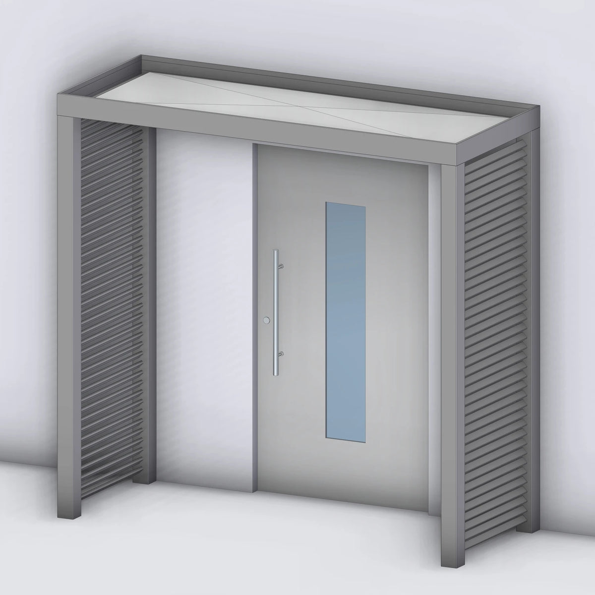 Vordach Platin 125 mit Aluminium-Sprossenseitenteil links und rechts, Rendering