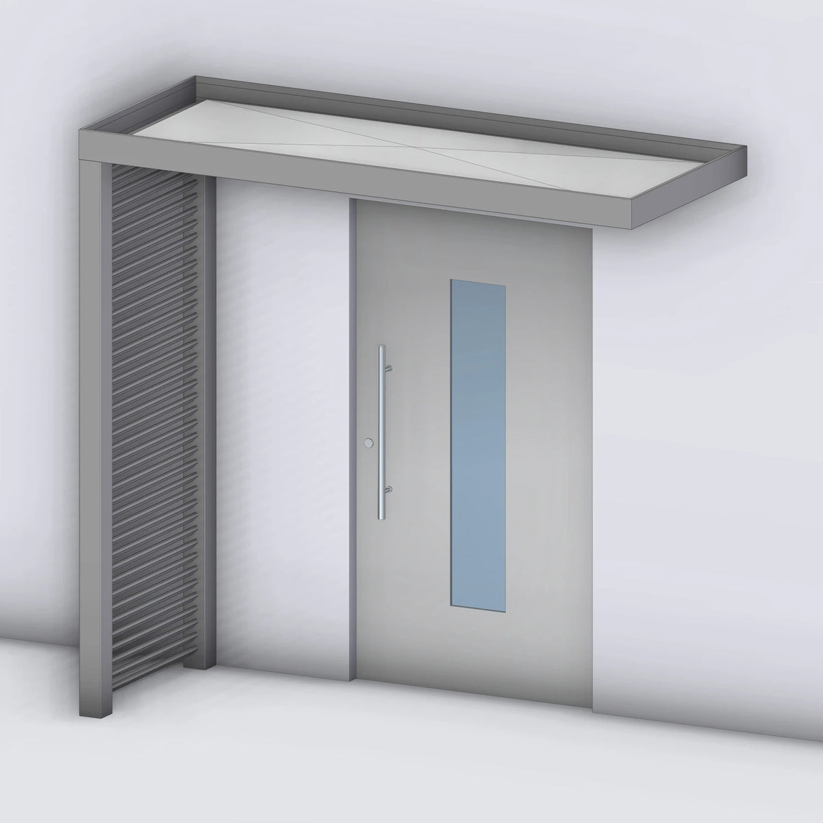 Vordach Platin 125 mit Aluminium-Sprossenseitenteil links, Rendering