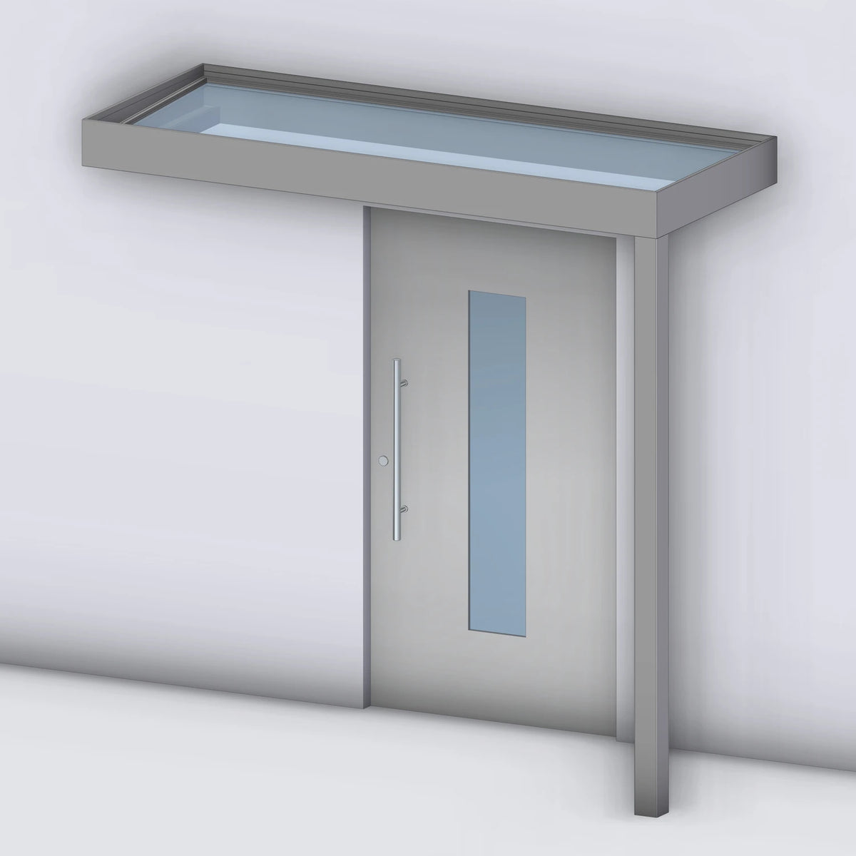 Vordach Platin VSG mit Eckstütze rechts, Rendering
