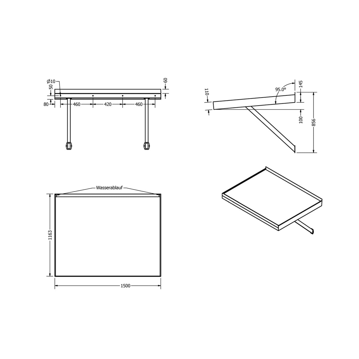 Maßzeichnung Vordach Plattling Konsolen 1500 × 1155 mm
