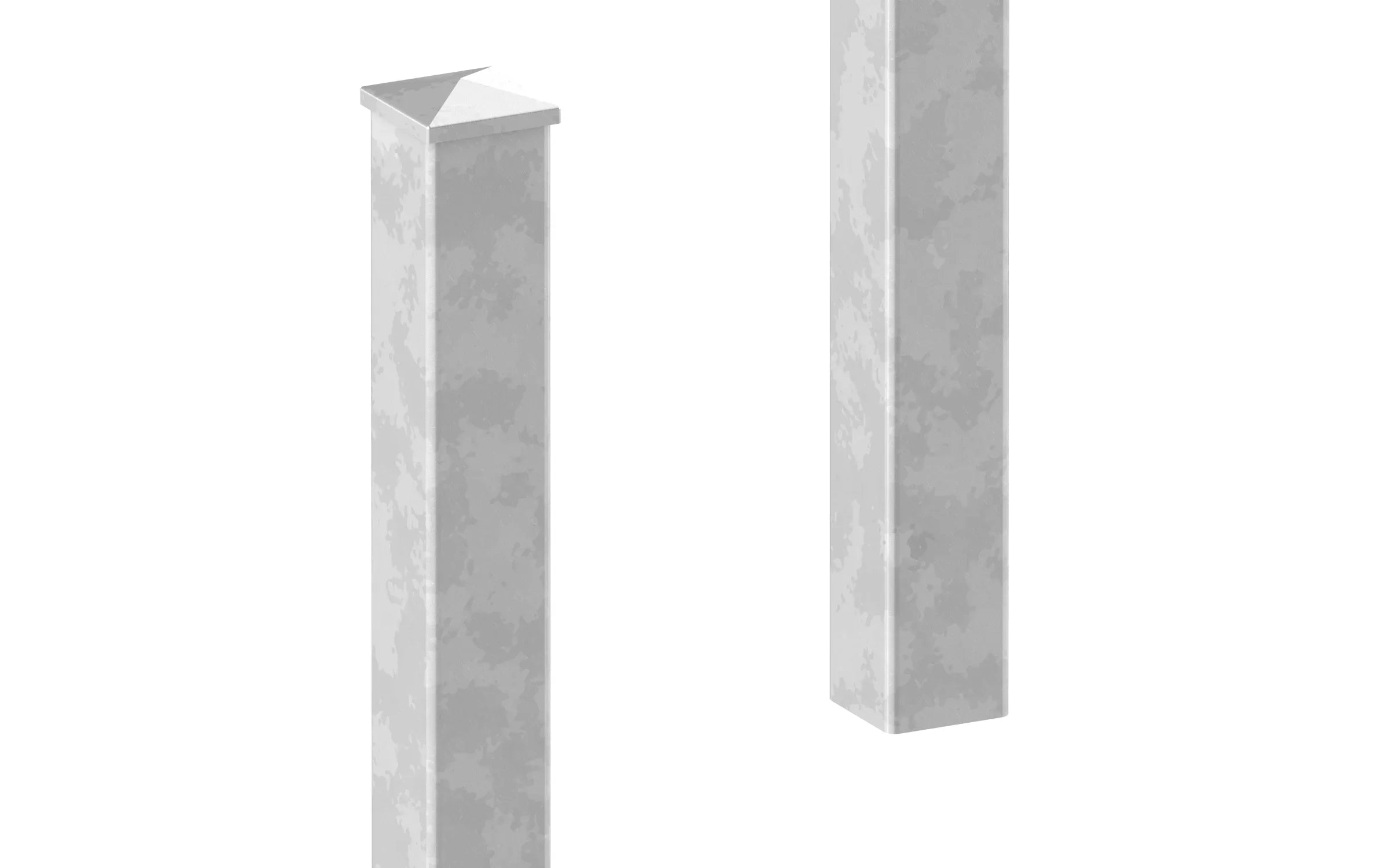 Verzinkter Zaunpfosten aus Metall ohne Grundplatte, quadratisch, silberfarben