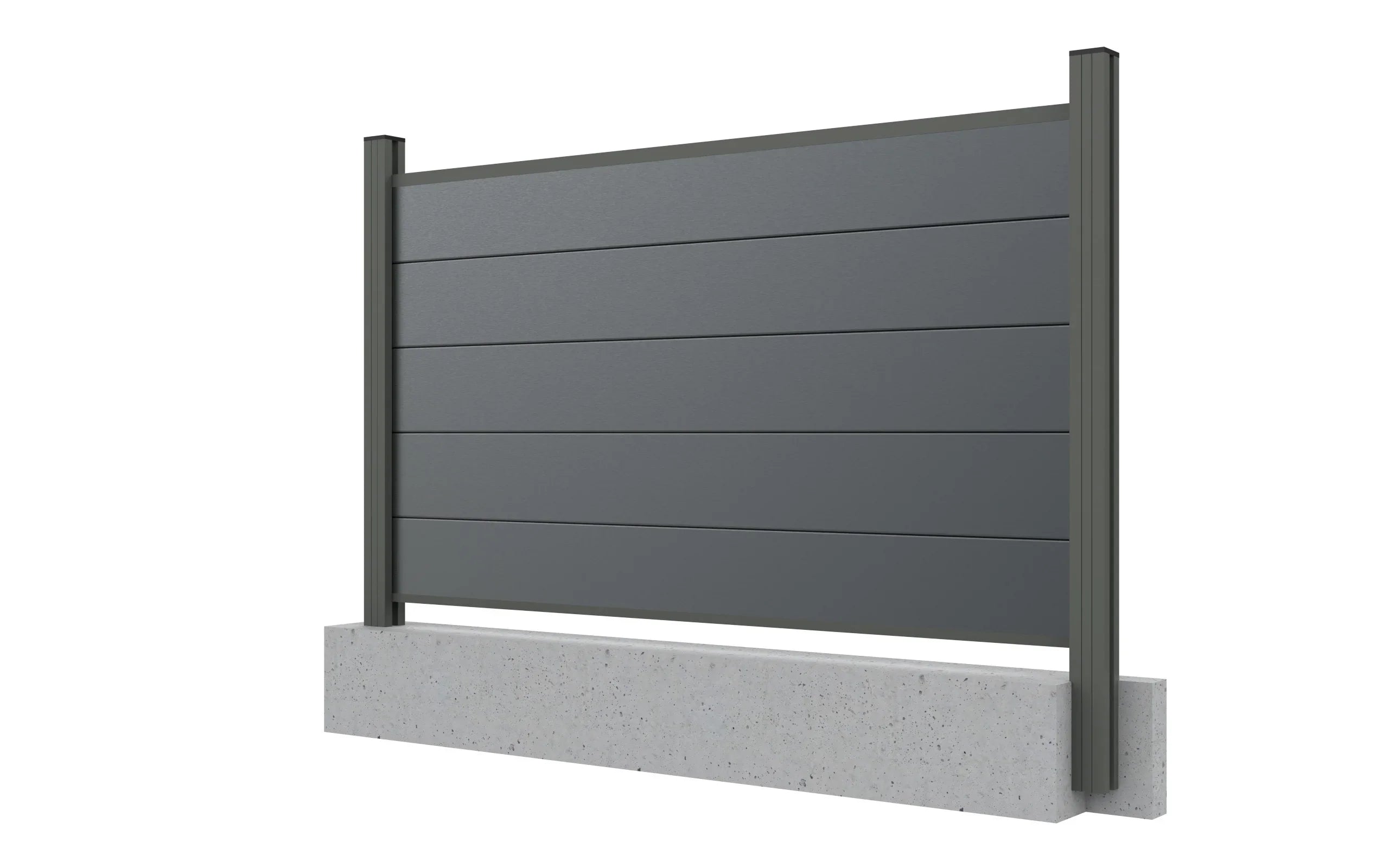 Sichtschutzzaun aus Alu und WPC, 135 cm hoch, anthrazit, einbetoniert auf Betonsockel