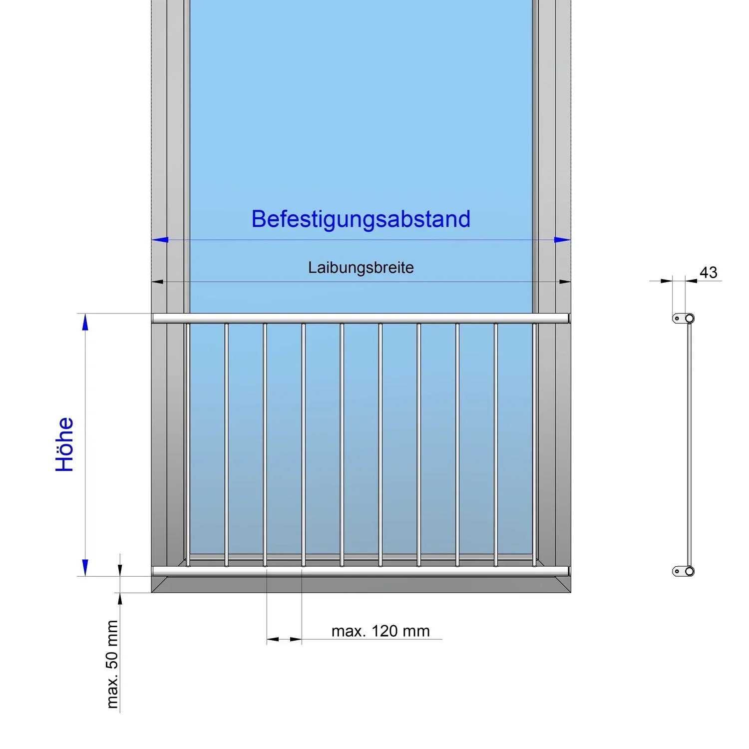 Französischer Balkon Basic Laibung Zeichnung