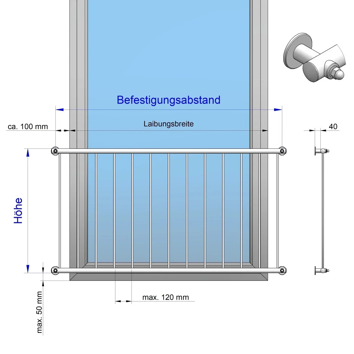 Französischer Balkon Basic vorgesetzt Zeichnung