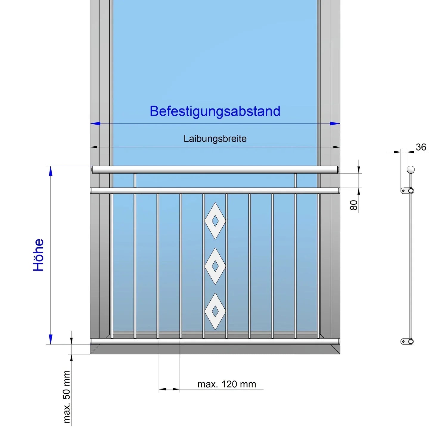 Französischer Balkon Bordeaux Laibung Zeichnung