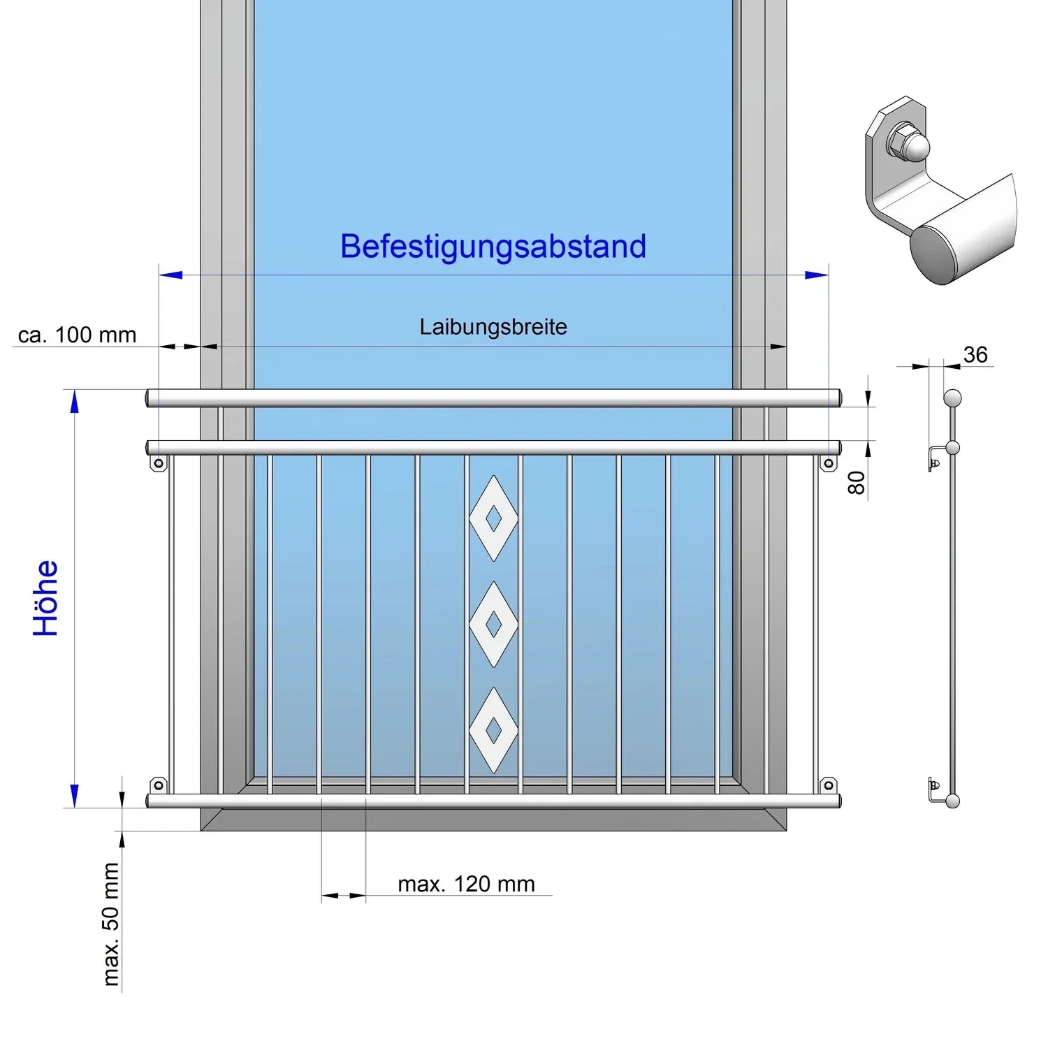 Französischer Balkon Bordeaux vorgesetzt Zeichnung Winkel