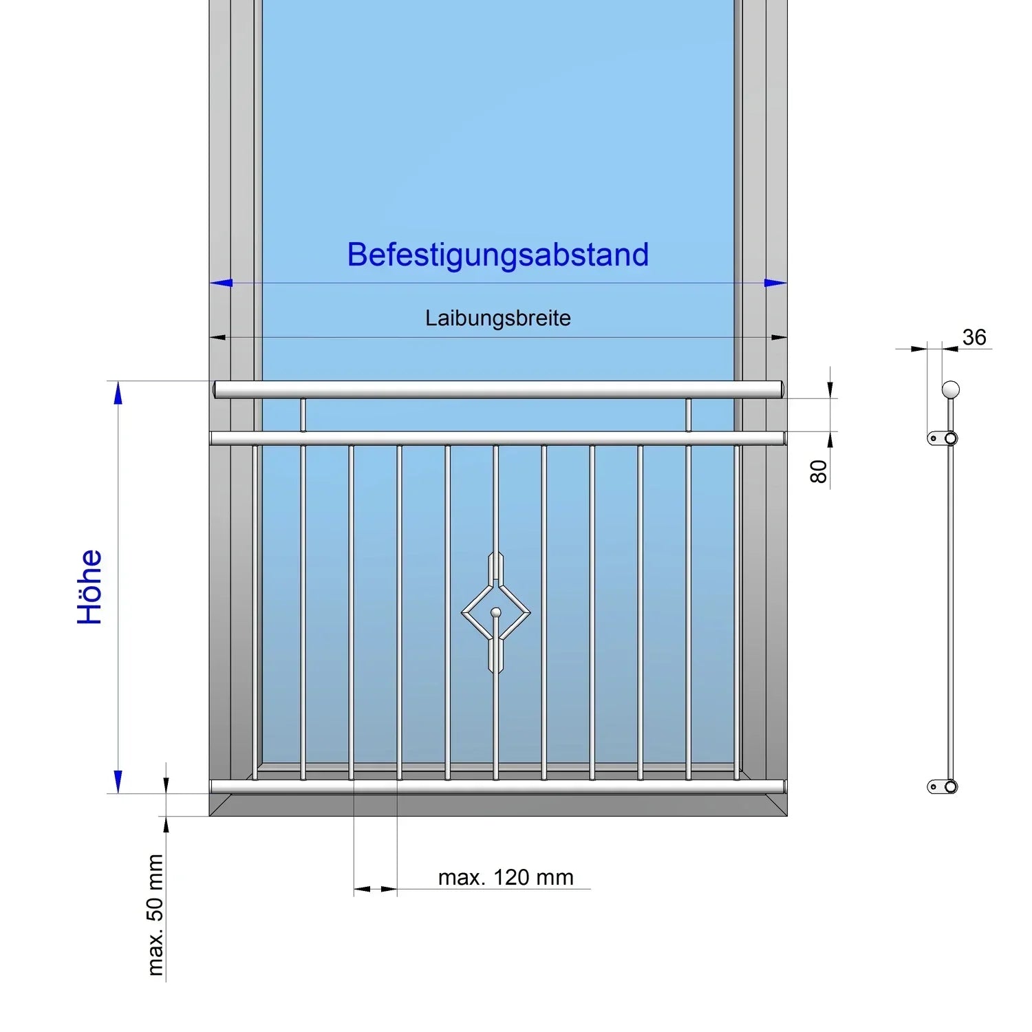 Französischer Balkon Dijon Laibung Zeichnung