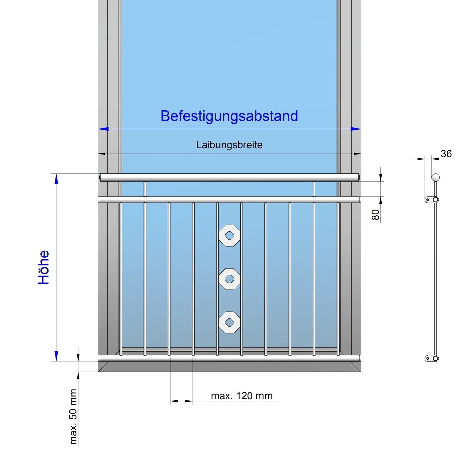 Französischer Balkon Grenoble Laibung Zeichnung