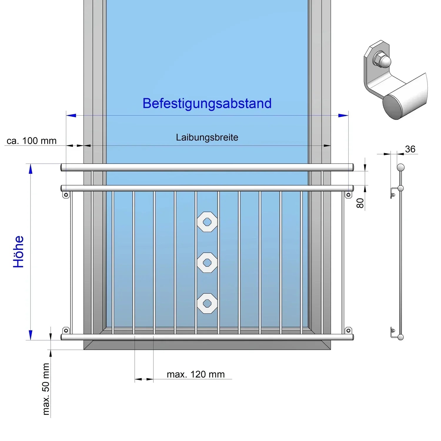 Französischer Balkon Grenoble vorgesetzt Zeichnung Winkel