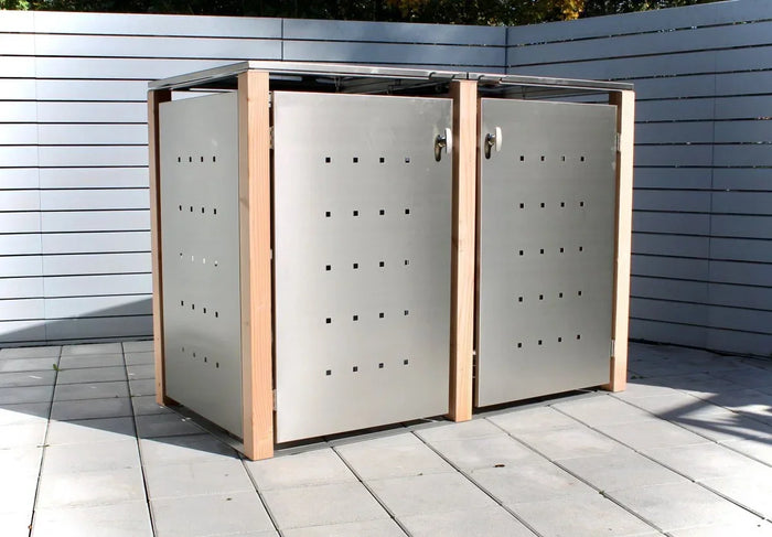 Garbage can boxes made of wood & stainless steel