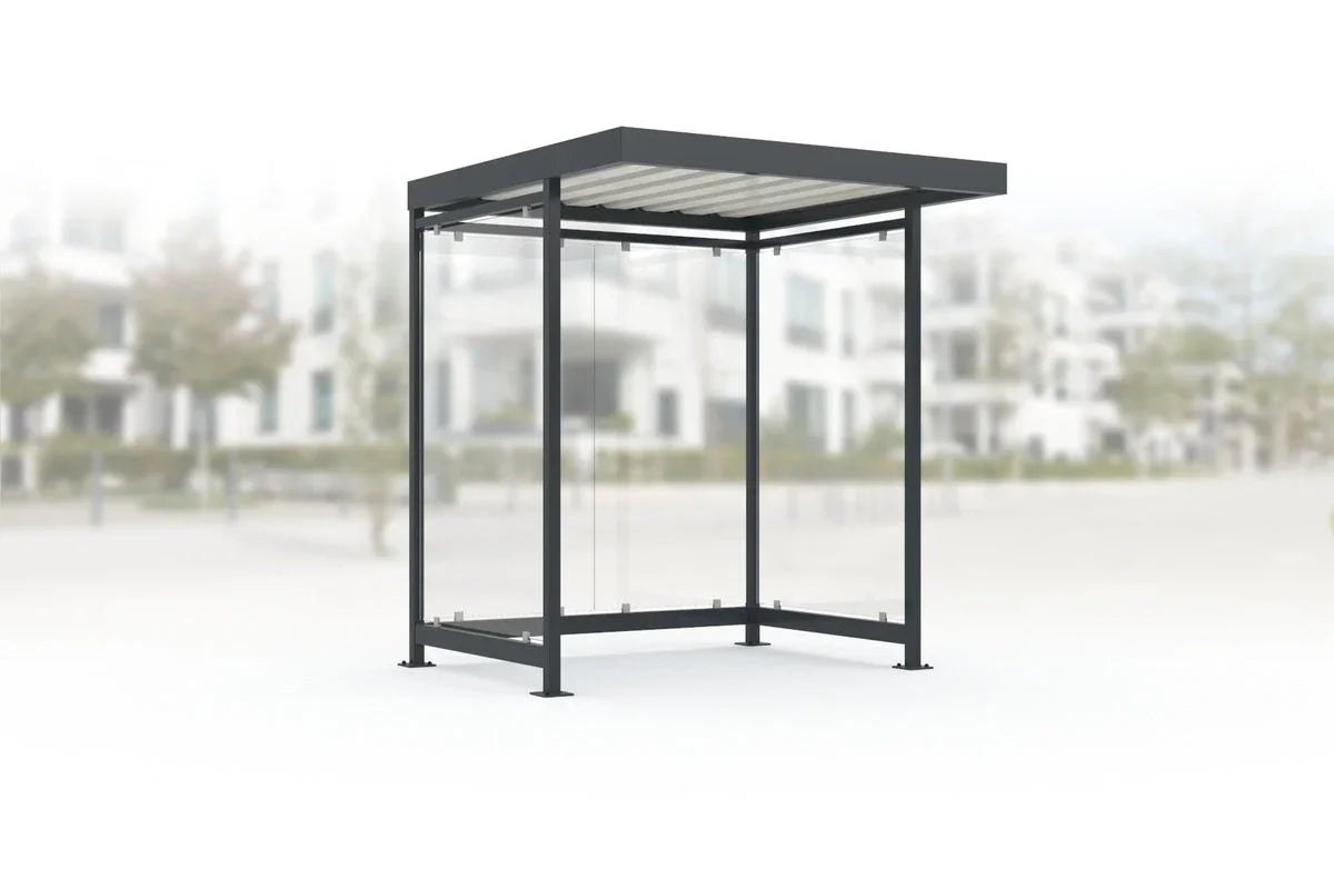 Moderner Raucherunterstand aus Metall und Glas für Außenbereiche, freistehend