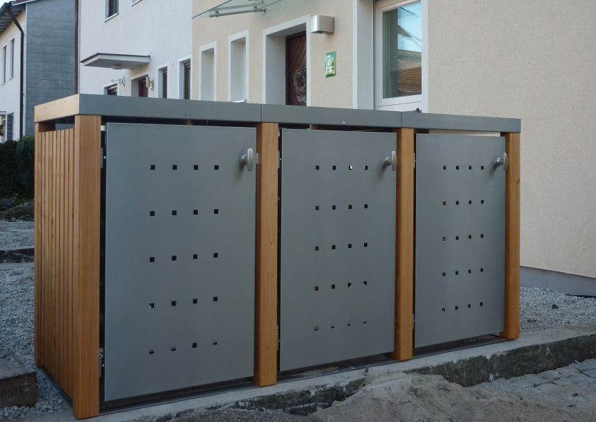 Mülltonnenbox Holz Edelstahl 120 Liter 3er Box