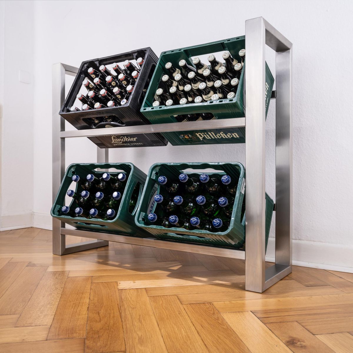 Edelstahl Getränkekistenregal für vier Kisten quer - Ansicht 1