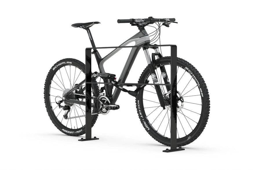 Schwarzes Fahrradanlehnsystem für Mountainbikes, stabiler Metall-Fahrradständer, freistehend