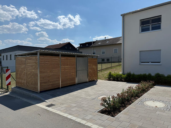 Fahrradhaus Gr.4 Edelstahl mit Holzverkleidung Referenz Cham