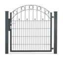 Einflügeliges Gartentor aus Metall mit dekorativem Rundbogen und Kreisen, modern und stabil.
