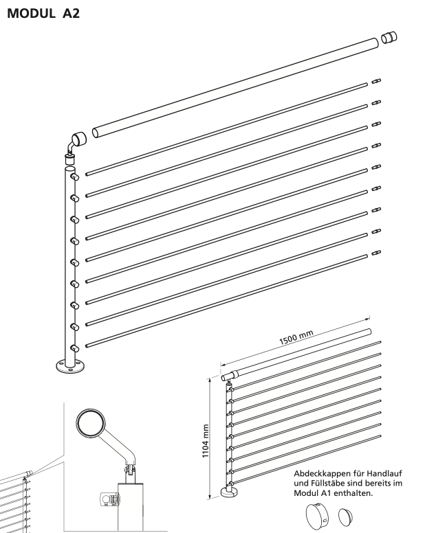 Geländer Set linear Edelstahl Basismodul A2