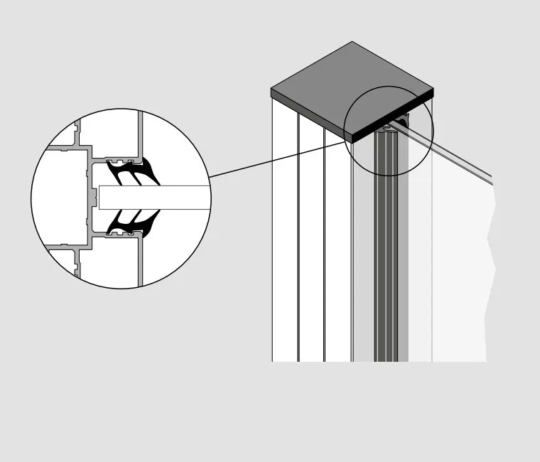 Gummidichtung für Zaunpfosten in Flexo Sichtschutz Zaunsystem, Detailansicht Montage