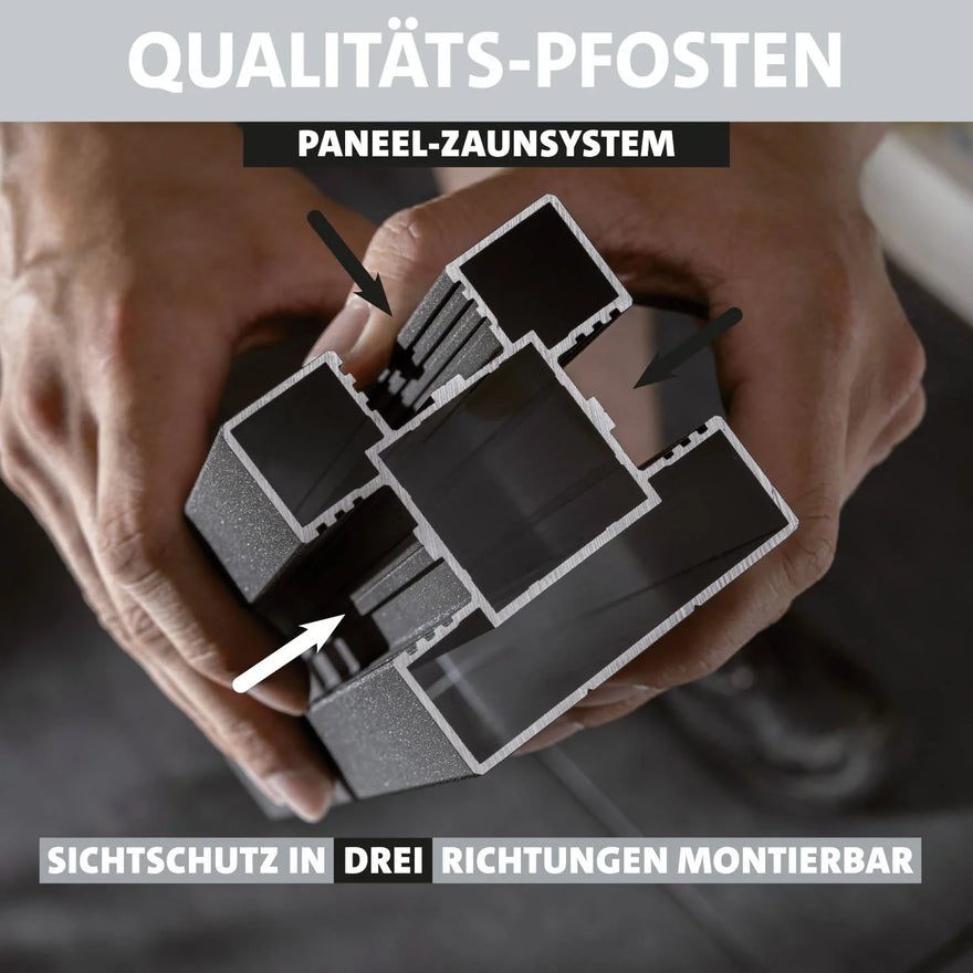 Detailaufnahme Aluminium Zaunpfosten für Paneel-Zaunsystem, vielseitig montierbar