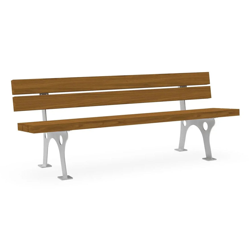 Parkbank aus Fichte mit verzinktem Metallgestell, modern, 3 Holzbalken, freigestellt, 60x120 cm