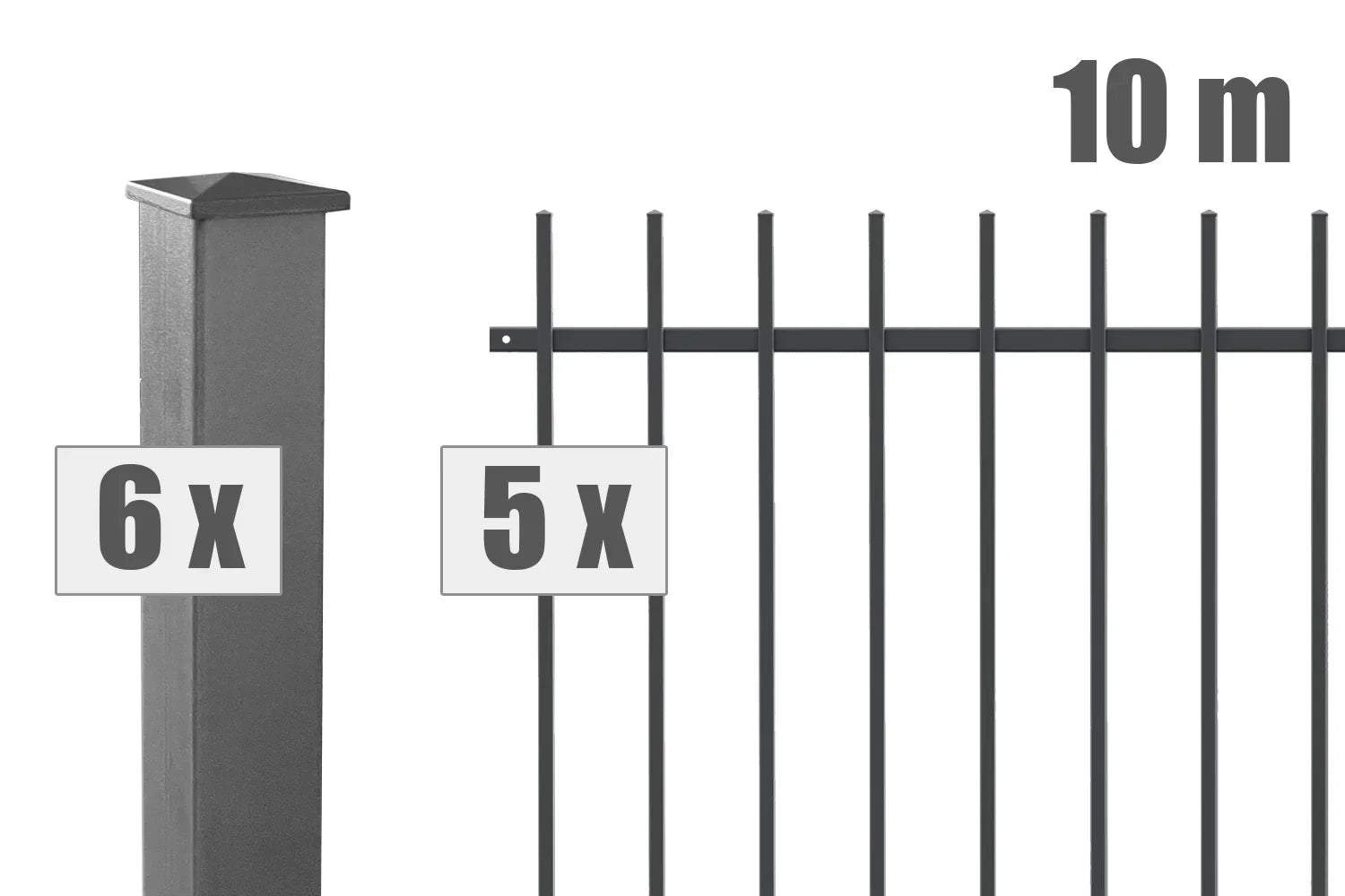 Metall Schmuckzaun Set Brienz, 10 Meter mit 6 Pfosten und 5 Zaunelementen, anthrazit