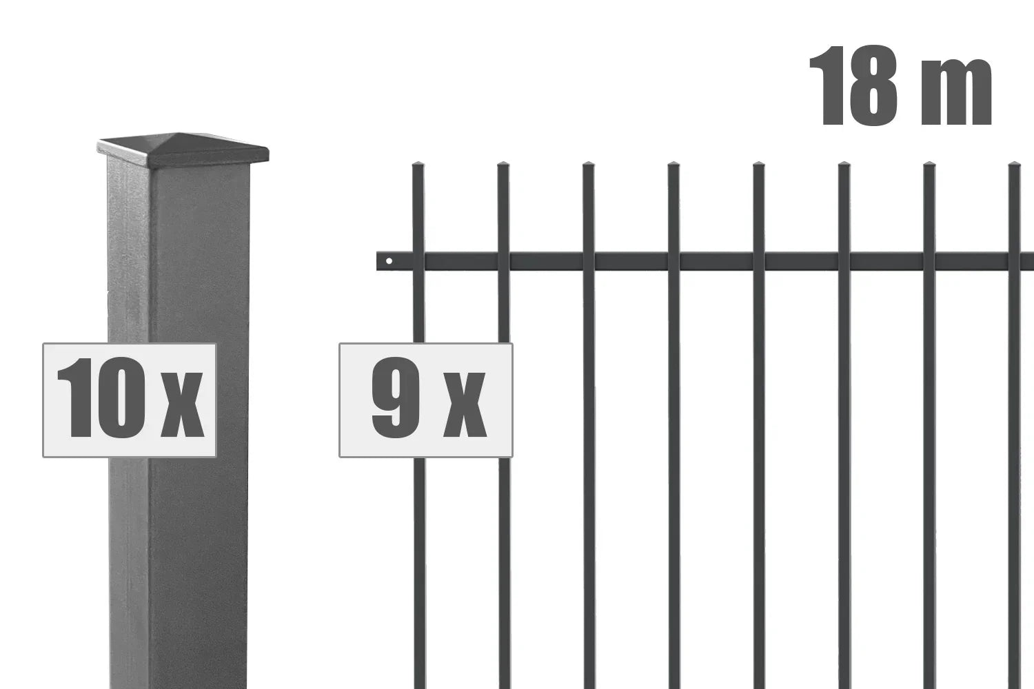 Schmuckzaun Brienz Set, 18 Meter, 10 Zaunpfosten, 9 Zaunelemente, anthrazit, Metallzaun