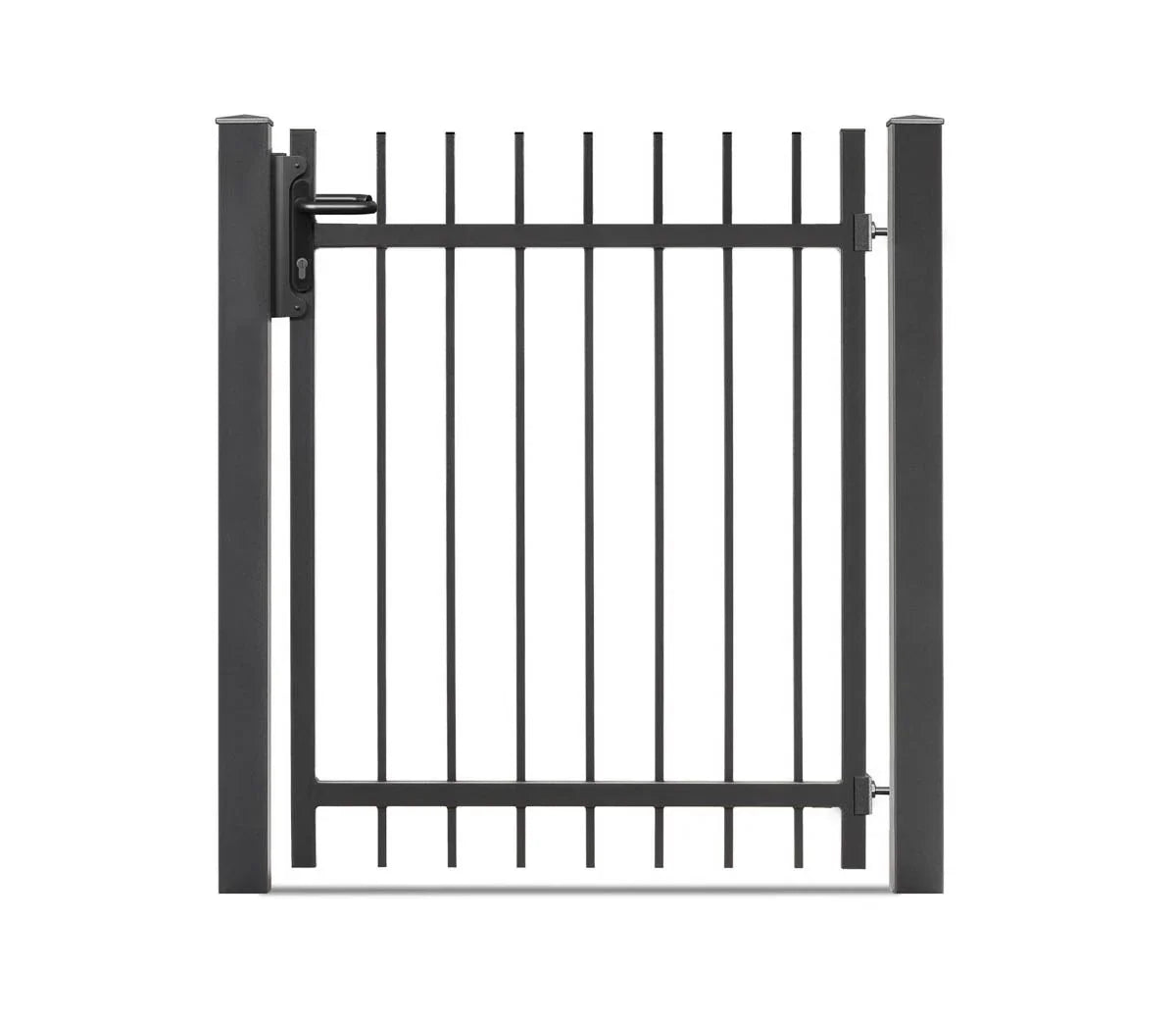 Metallzaun Tor mit senkrechten Stäben und Schloss in anthrazit, modern, robust