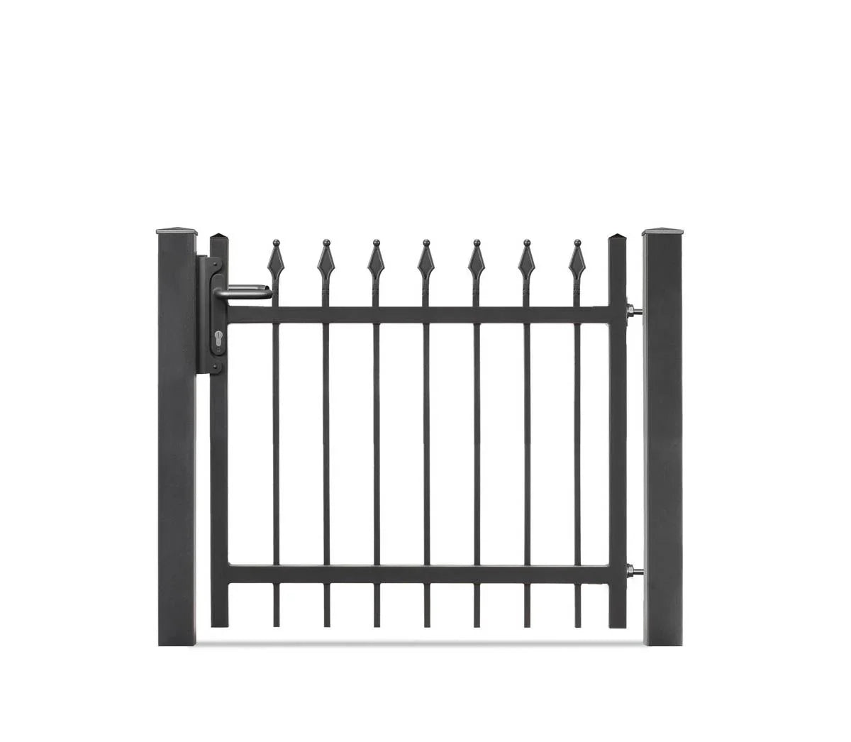 Schmuckzaun Tor aus Metall, pulverbeschichtet, klassisches Design mit Spitzen, einflügelig