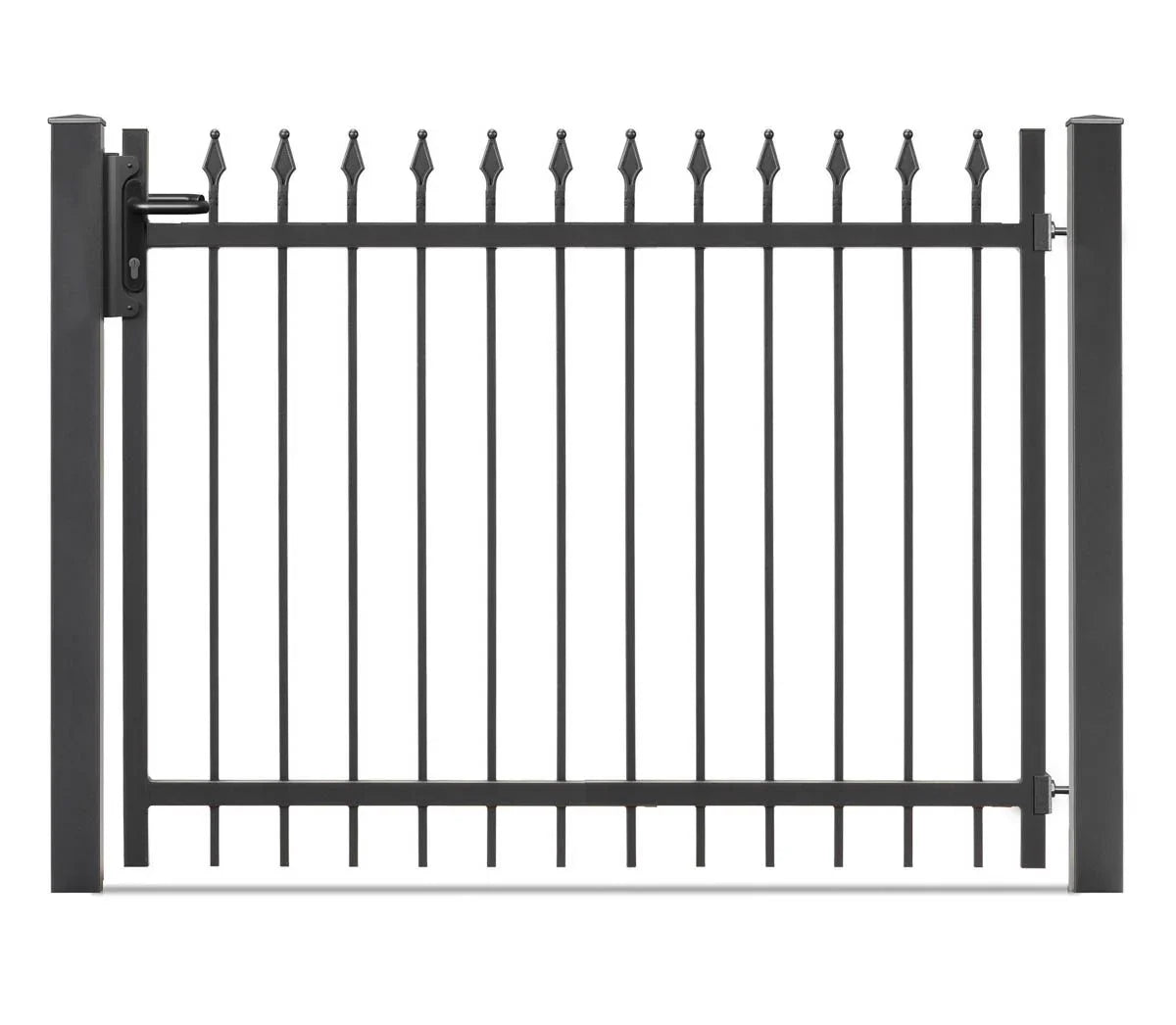 Schmuckzaun Tor aus Metall, pulverbeschichtet, mit Spitzenornamenten, freistehend