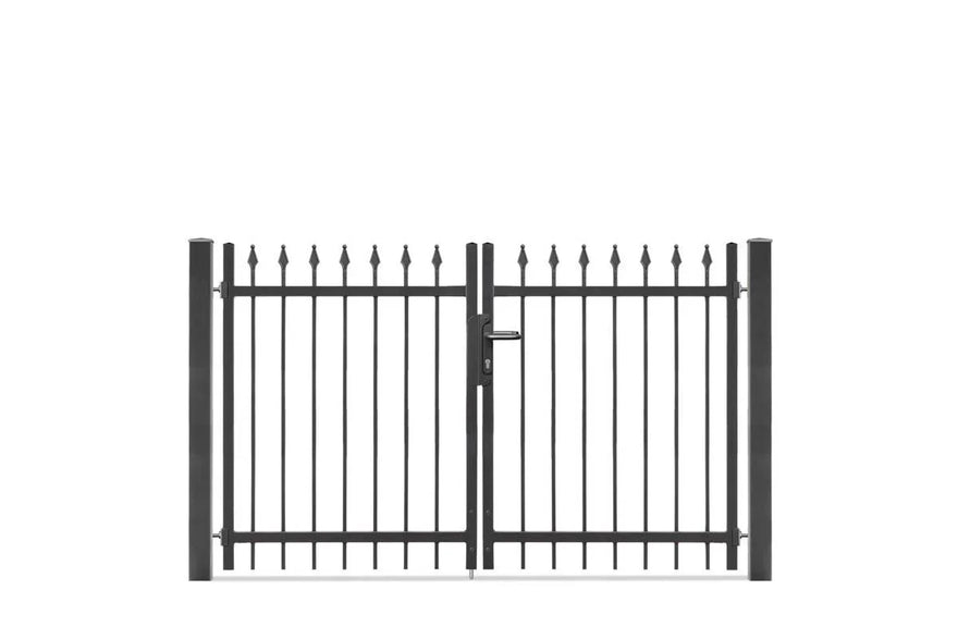 Doppel-Schmuckzaun Tor aus Metall, pulverbeschichtet, modern mit Spitzen, freigestellt