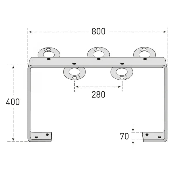 Technische Zeichnung Scooter Parkstation Bodenmontage mit Maßangaben 800x400x70 mm