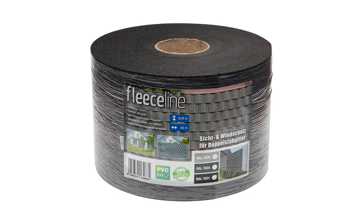 Sichtschutzrolle fleeceline Schwarzgrau aus recyceltem Polyester, 190 mm x 26 m