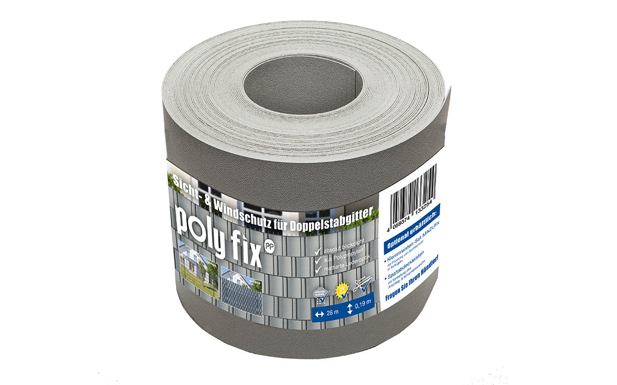 Sichtschutzrolle poly fix Grau, 190 mm hoch, 26 m Rolle
