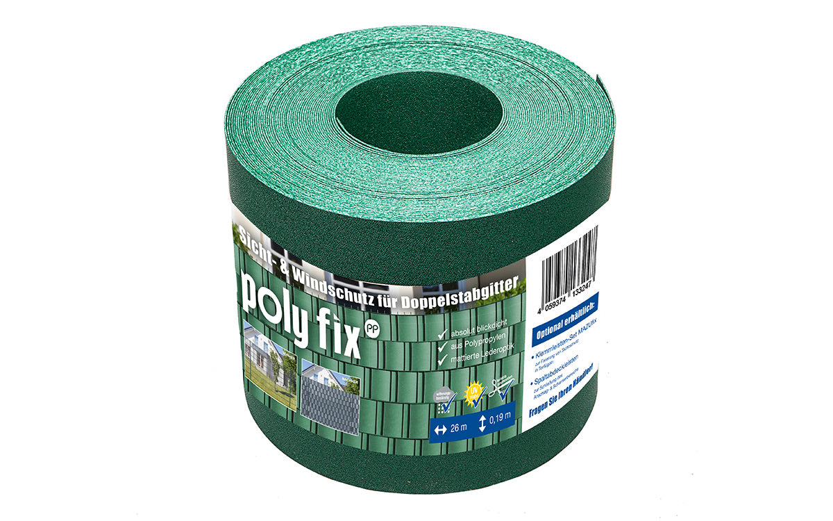 Sichtschutzrolle poly fix Moosgrün, 190 mm hoch, 26 m Rolle