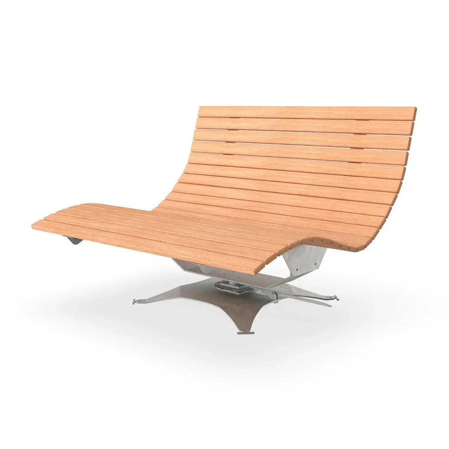 Sonnenliege aus Holzlatten mit verzinktem, drehbarem Metallgestell, modernes Design