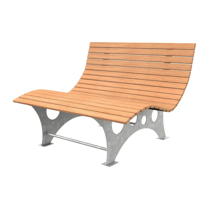 Moderne Sonnenliege aus Holz und verzinktem Stahl, ergonomische Gartenliege für Außenbereich